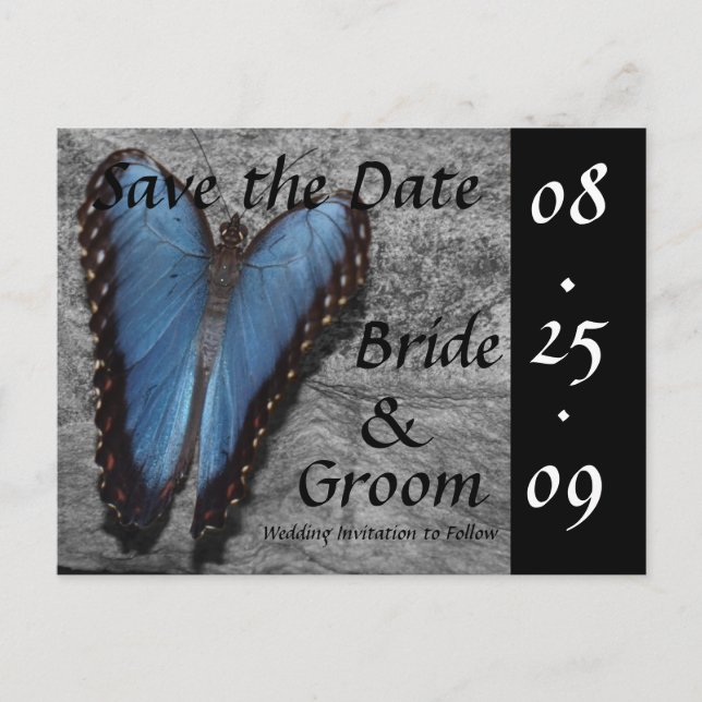 Blue Butterfly Save the Date Postcards (Front)