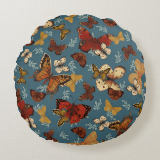 blue Butterfly seamless pattern Round Cushion