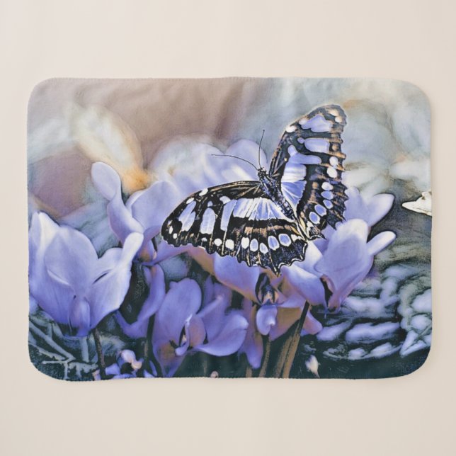 Blue Butterfly Sherpa Blanket (Front (Horizontal))