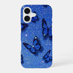 Blue Butterfly Sparkle Glitter Aesthetic iPhone 16 Case
