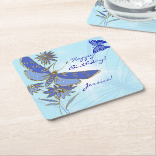 Blue Butterfly Square Paper Coaster
