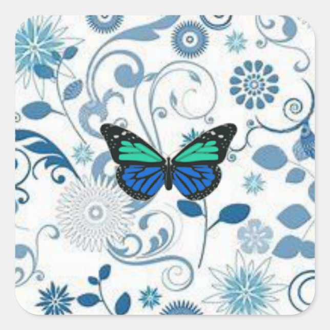 Blue Butterfly Square Sticker (Front)
