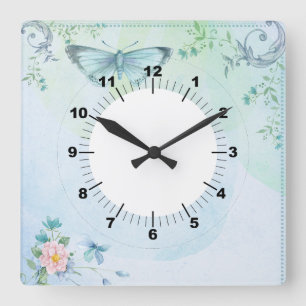 Blue Butterfly Square Wall Clock