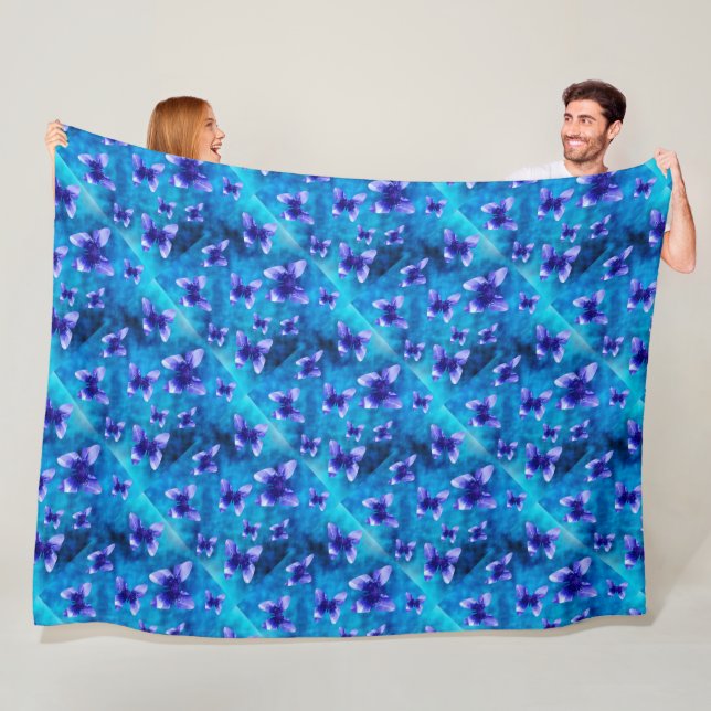Blue Butterfly Summer. Large Fleece Blanket (In Situ)