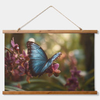 Blue Butterfly Sunlit Bloom Garden Wall Art