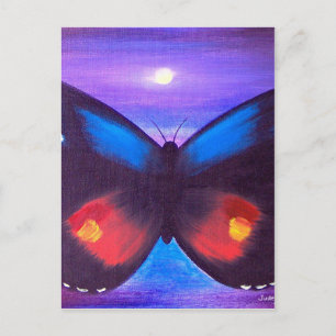Blue Butterfly Sunset Painting - Multi Postcard