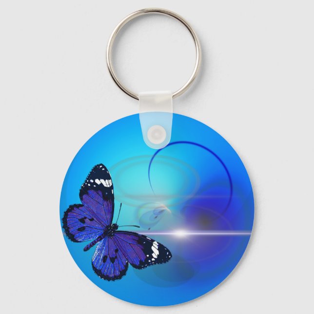 Blue butterfly swirls key ring (Front)