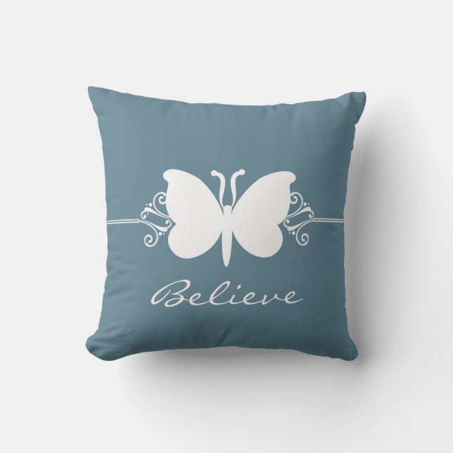 Blue Butterfly Swirls Pillow (Front)
