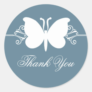 Blue Butterfly Swirls Thank You Stickers