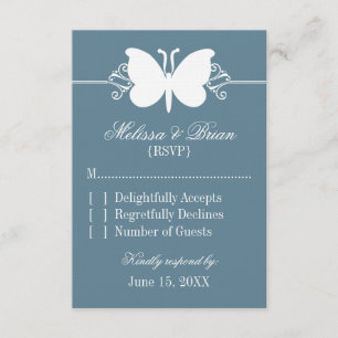 Blue Butterfly Swirls Wedding Response Card
