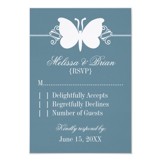 Blue Butterfly Swirls Wedding Response Card