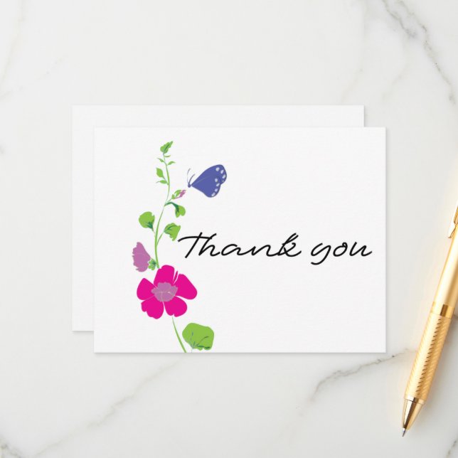 Blue Butterfly Thank You Card (Front/Back In Situ)