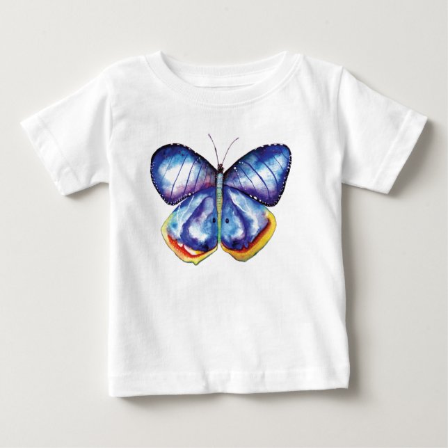 Blue Butterfly Toddler Long Sleeve T-Shirt, White Baby T-Shirt (Front)
