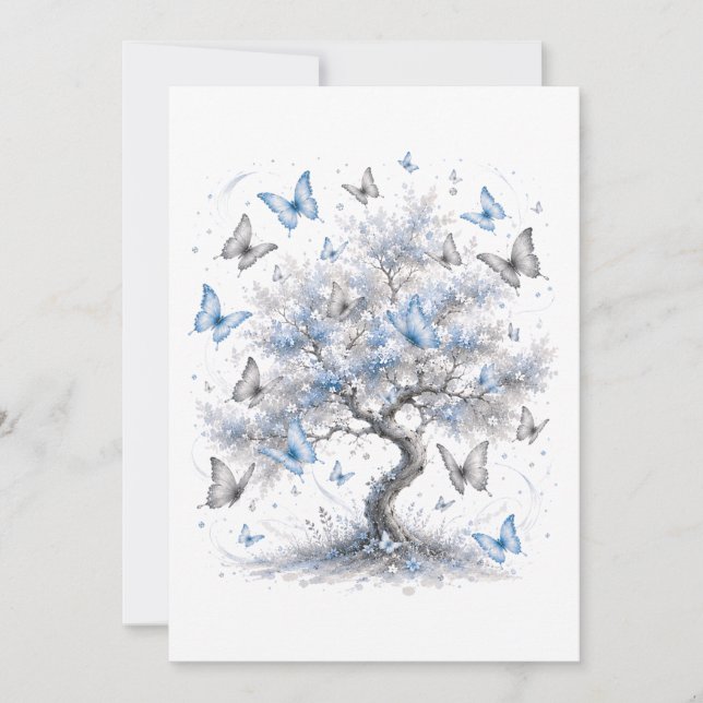 Blue Butterfly Tree Stationery Envelope (Front)