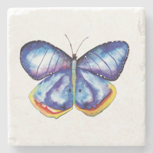 Blue butterfly Watercolor Marble Stone Coaster