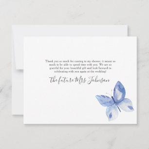 Blue Butterfly Watercolor Pattern Bridal Shower Thank You Card