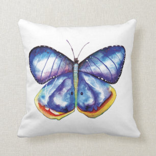Blue Butterfly Watercolor Throw Cushion