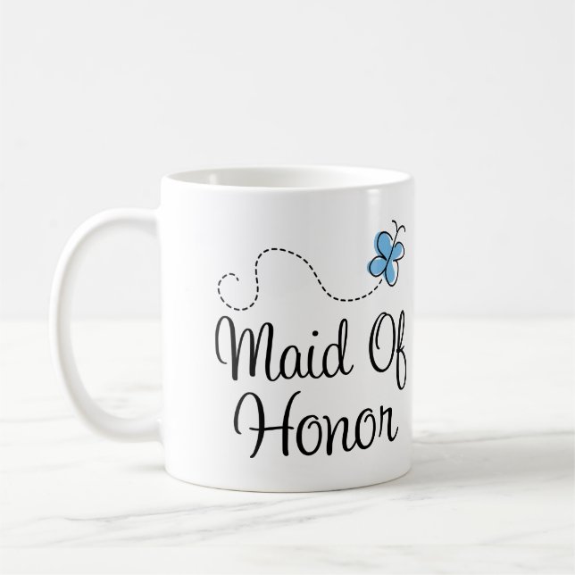Blue Butterfly Wedding Maid Of Honour Mug (Left)