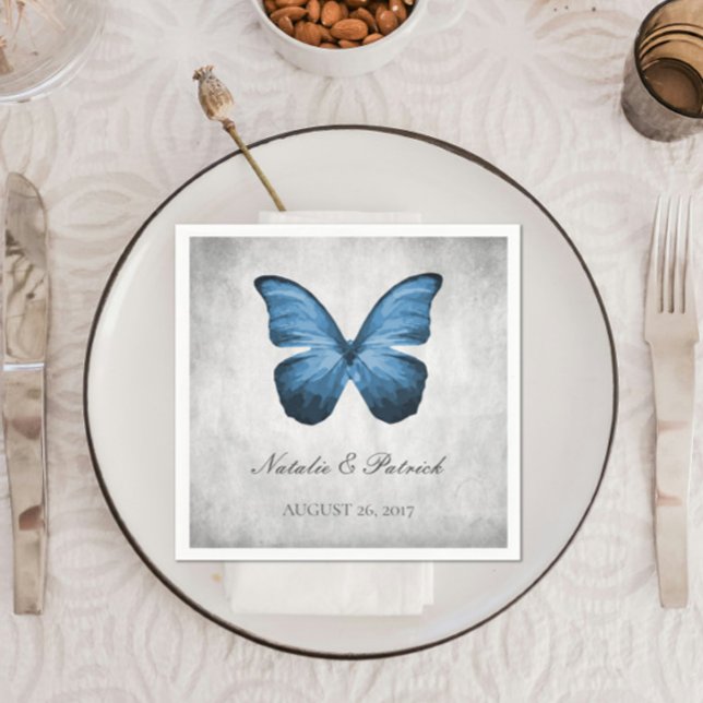 Blue Butterfly Wedding Paper Napkins (Blue Butterfly Wedding Paper Napkins)