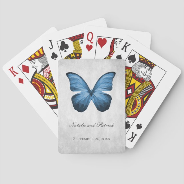 Blue Butterfly Wedding Playing Cards (Back)