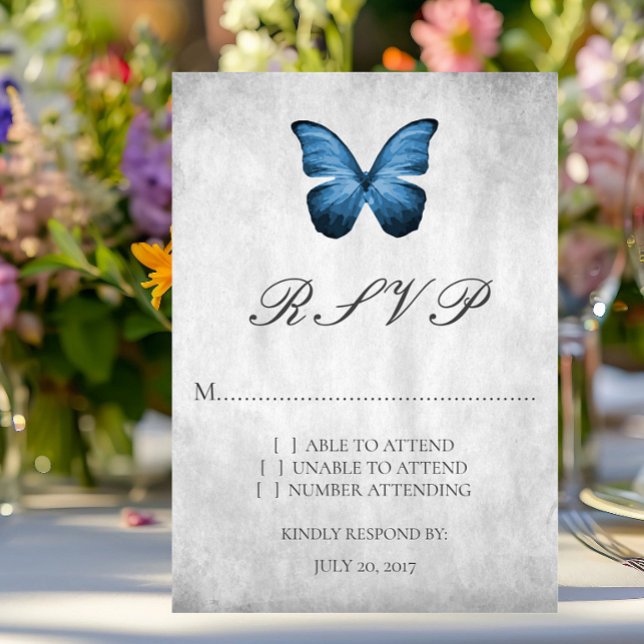 Blue Butterfly Wedding RSVP Card (Blue Butterfly Wedding RSVP Card)