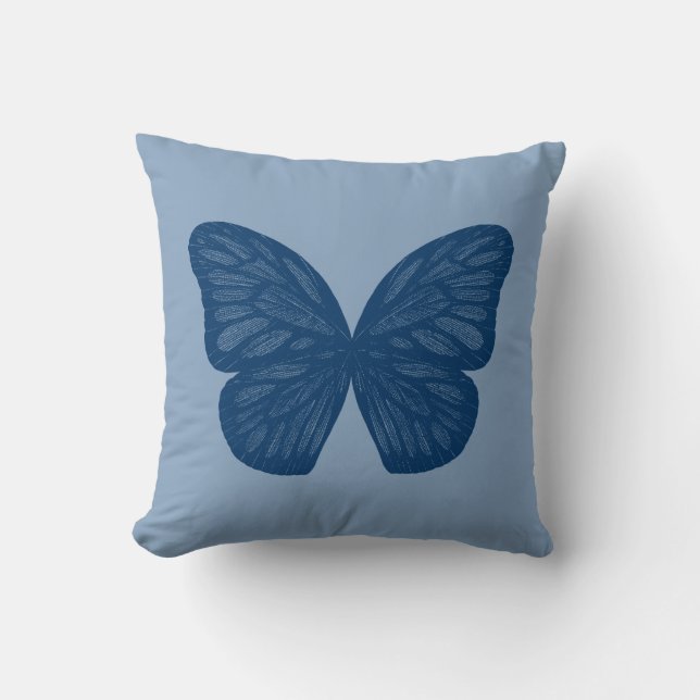 Blue Butterfly Wings Illustration Throw Pillow (Front)