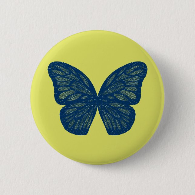 Blue Butterfly Wings Illustration Yellow Button (Front)