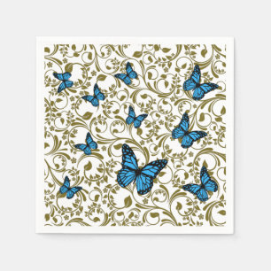 Blue Butterfly with Golden Leaves Napkin