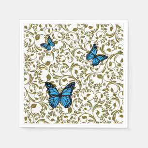 Blue Butterfly with Golden Leaves  Napkin