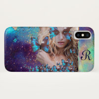 BLUE BUTTERFLY WITH GREEN GOLD SPARKLES