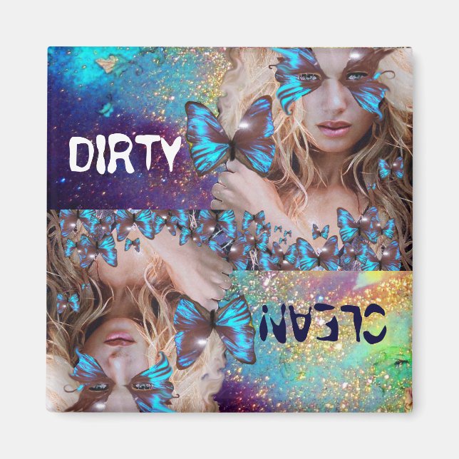 BLUE BUTTERFLY WITH GREEN GOLD SPARKLES MAGNET (Front)