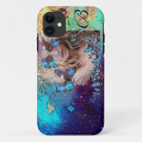 BLUE BUTTERFLY WITH GREEN GOLD SPARKLES MONOGRAM