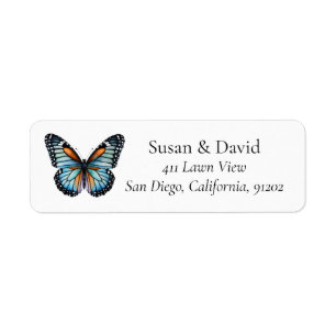 Blue Butterfly with Orange Accents Address Return Address Label
