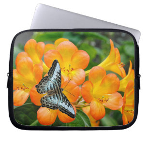 Blue butterfly with Tropical Rhododendron Laptop Sleeve