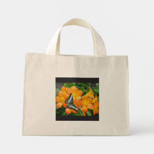 Blue butterfly with Tropical Rhododendron Mini Tote Bag
