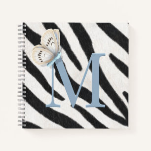 Blue Butterfly & Zebra Fur Blue Monogram Custom Notebook
