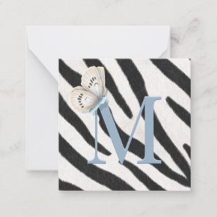 Blue Butterfly & Zebra Fur Bue Monogram Custom Card