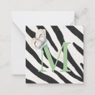 Blue Butterfly & Zebra Fur Green Monogram Custom Card