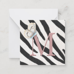Blue Butterfly & Zebra Fur Rose Monogram Custom Card