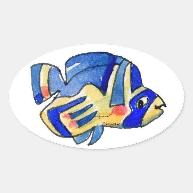Blue Butterflyfish Fish Oval Sticker (Front)
