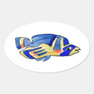 Blue Butterflyfish Fish Oval Sticker