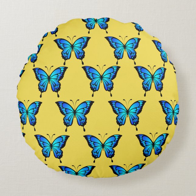 Blue Butterflys by storeman. Round Cushion (Front)