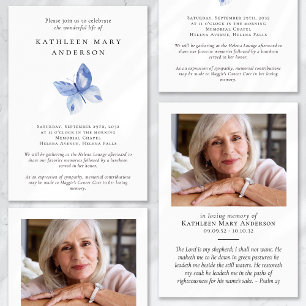Blue Butterly Photo Celebration of Life Funeral Invitation