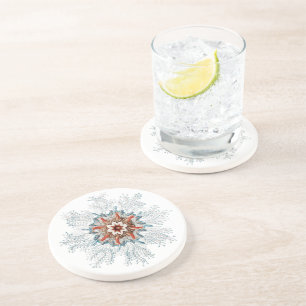 Blue button sea creature sandstone coaster