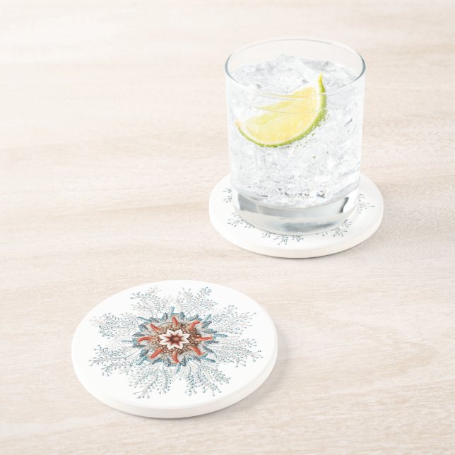 Blue button sea creature sandstone coaster (Side)