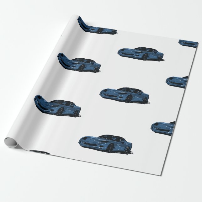 Blue C6 Corvette Wrapping Paper  (Unrolled)