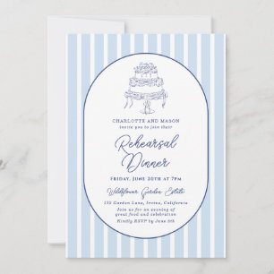 Blue Cabana Stripe Minimalist Rehearsal Dinner Invitation