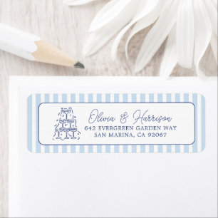 Blue Cabana Stripe Minimalist Wedding Address Return Address Label