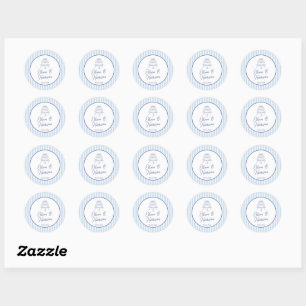 Blue Cabana Stripe Minimalist Wedding Classic Round Sticker