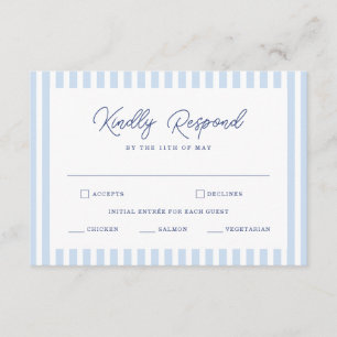 Blue Cabana Stripe Minimalist Wedding RSVP Card